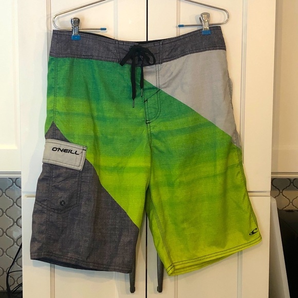 O’Neill Mens Swim Trunks Board Shorts Sz 31 Green Colorful Surfer Beach Vacation - Picture 1 of 12